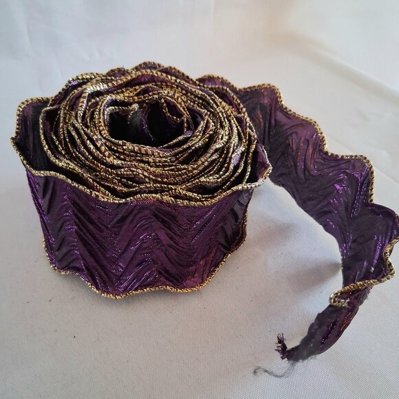 Lot of 3 Vintage Purple And Gold Ribbon Rolls - Picture 3 of 10